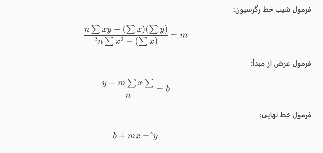 فرمول‌های روش کمترین مربعات