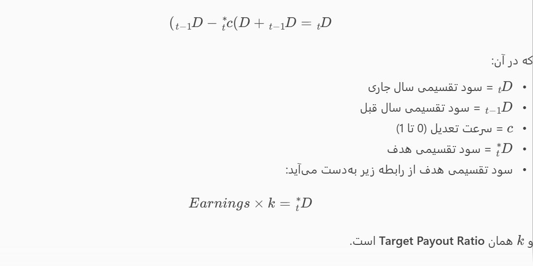📌 فرمول ریاضی مدل لینتنر (Lintner Model Formula)