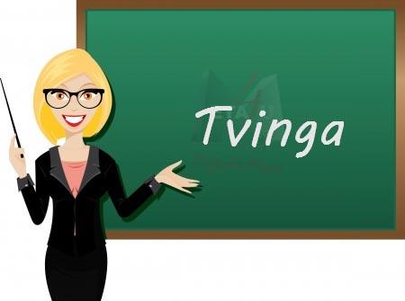 زور کردن، ‏مجبور کردن، وا داشتن‏  tvingar, tvingade , tvingat , tvinga  مترادف: nödgar, nödgade, nödgat, nödga : مجبور کردن، وادار کردن